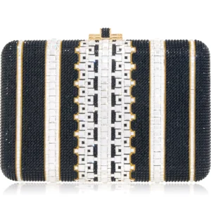 Alternative view of Slim Slide Crystal Lattice Black Clutch